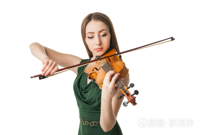 美丽的年轻女子,在白色拉小提琴