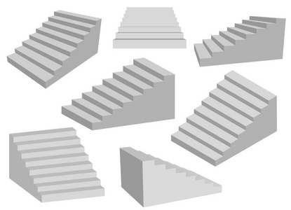 楼梯3d 内部。灰色楼梯逼真的例证, 向量