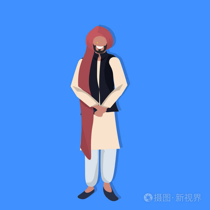 印度男子站在民族传统服装男卡通人物全长平