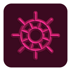粉红线霓虹灯船轮网图标, 矢量插图设计符号
