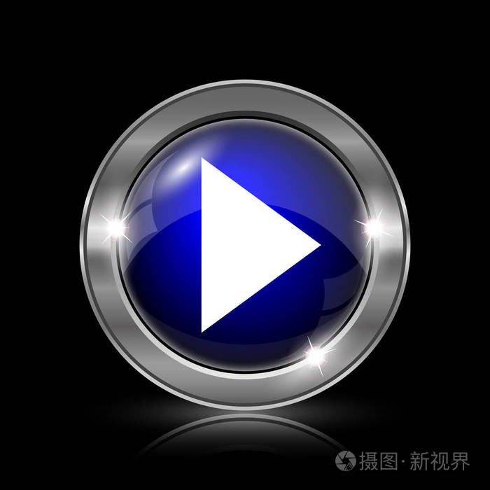 播放符号图标黑色背景上的金属互联网按钮