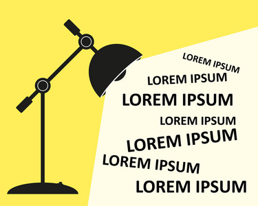 台灯室, 随附的灯。在黑暗中的电灯的剪影, 与文字的空间。插图, 平面矢量设计