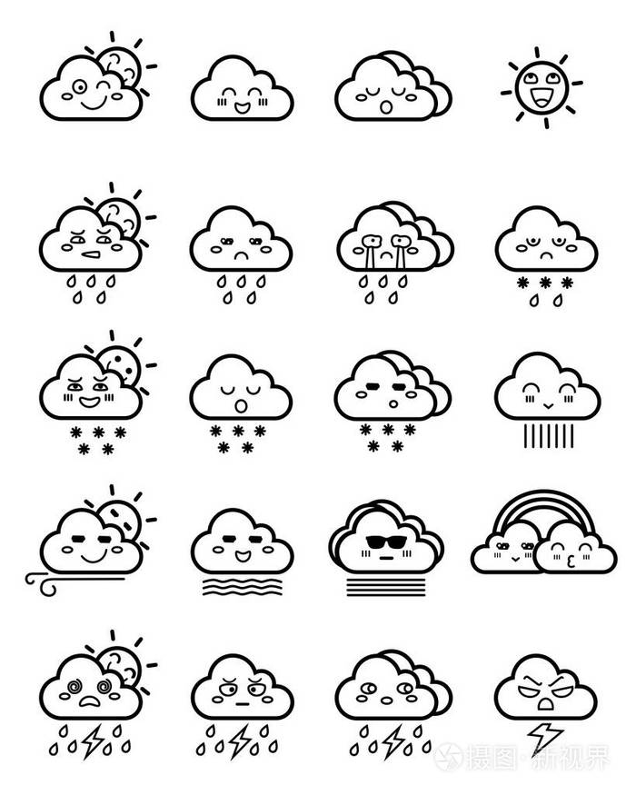 白色背景下的云图标可爱的图释图标