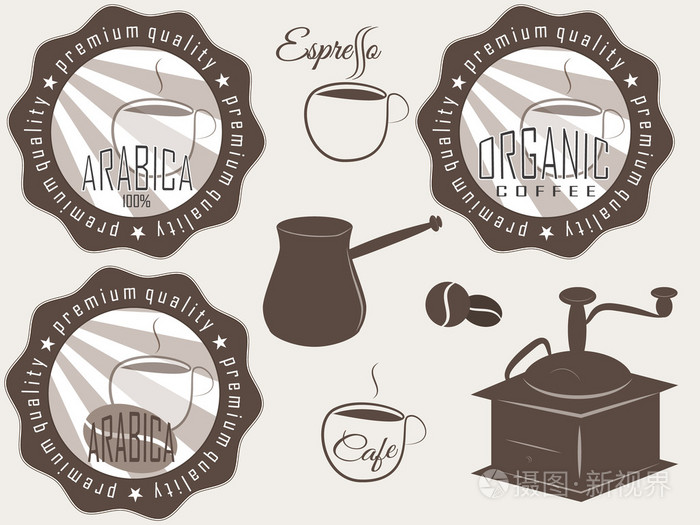 咖啡标签和徽章