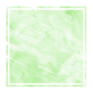 绿色手绘水彩矩形框架背景纹理与污渍。现代设计元素