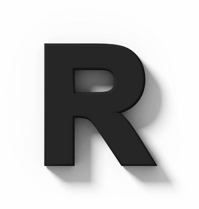 用阴影正交投影3d 渲染在白色上的字母 R 3d 黑色隔离