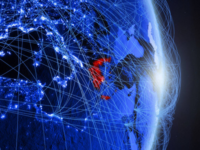 希腊在蓝色数字行星地球与网络。连接旅行和通信的概念。3d 插图。美国宇航局提供的这张图片的元素