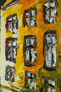 黄色房子建筑的艺术片段与 windows 调色板的绘画碎片