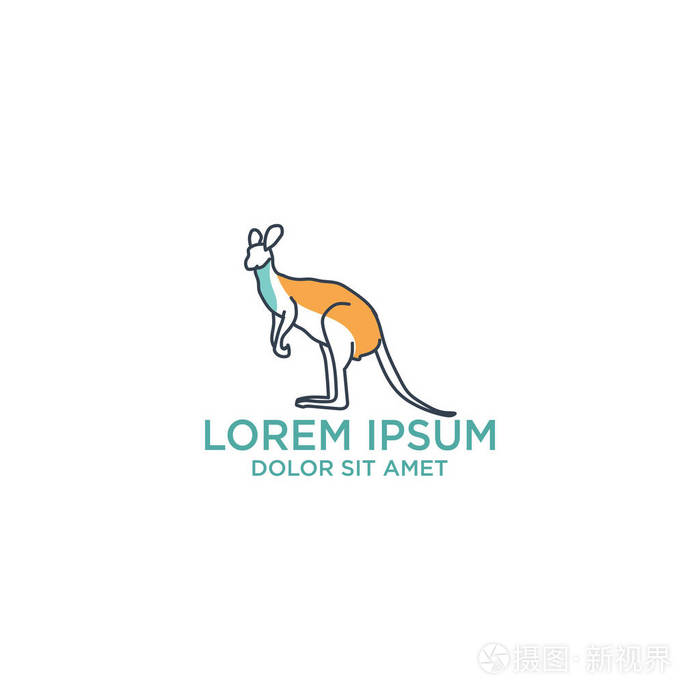 袋鼠标志模板与轮廓风格矢量插图和灵感徽标