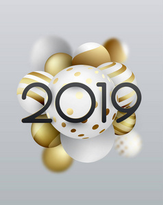 2019年新年快乐海报, 有白色和金色的圣诞球