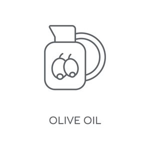 橄榄油线性图标。橄榄油概念笔画符号设计。薄的图形元素向量例证, 在白色背景上的轮廓样式, eps 10