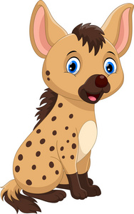 可爱的鬣狗卡通在白色背景下隔离照片