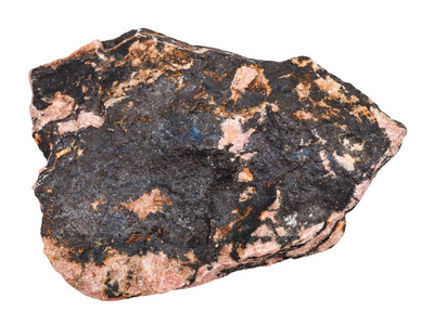 乌拉尔山白背景天然矿物原 Rhodonite 石的宏观拍摄