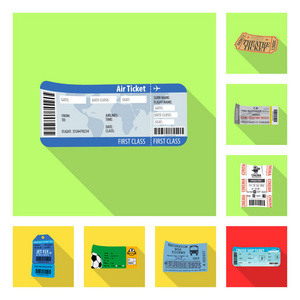 门票和入场标志的矢量设计。门票和事件股票矢量图的收集