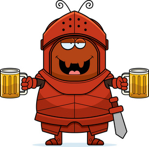 一个看醉酒的蚂蚁骑士的卡通插图