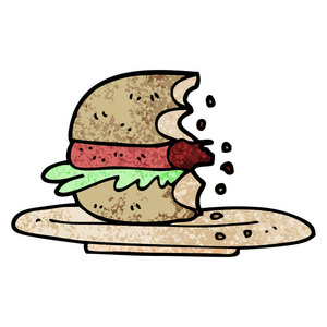 格格纹理插图卡通半吃汉堡