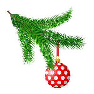 圣诞树树枝和悬挂闪光球图片