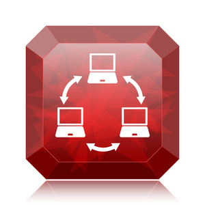 电脑网络图标, 红色网站按钮白色背景