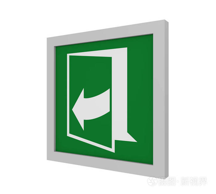 逃生标志 (打开门通过拉右侧) 到 asr (a1.3)/iso.侧面视图, 3d 渲染