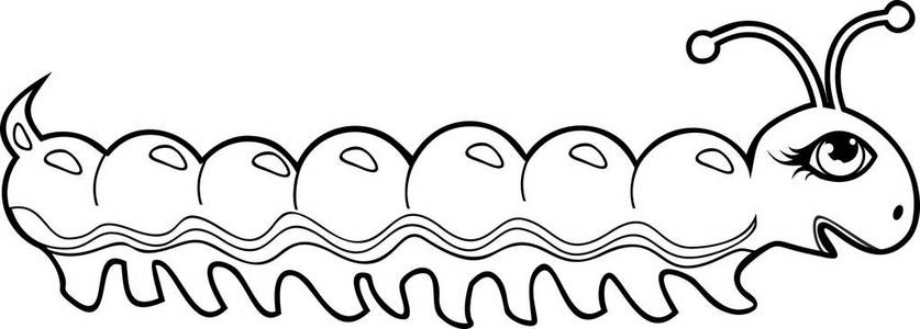 着色页与可爱的卡通毛毛虫
