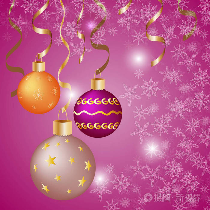 矢量插图的圣诞节和新年设计背景, 雪花中的圣诞装饰