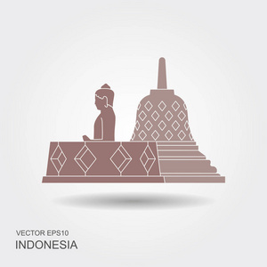 印尼浮屠古庙。带阴影的平面图标