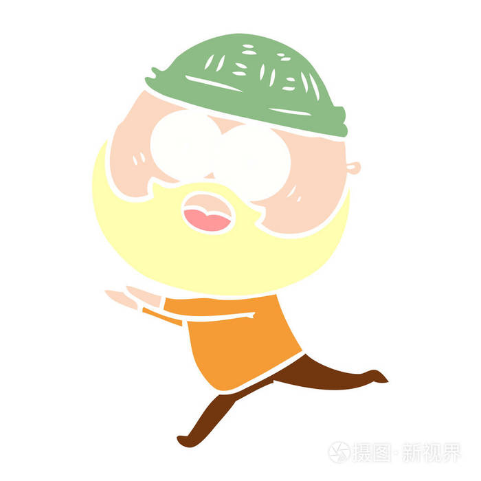 扁平颜色风格动画片胡子的人逃跑