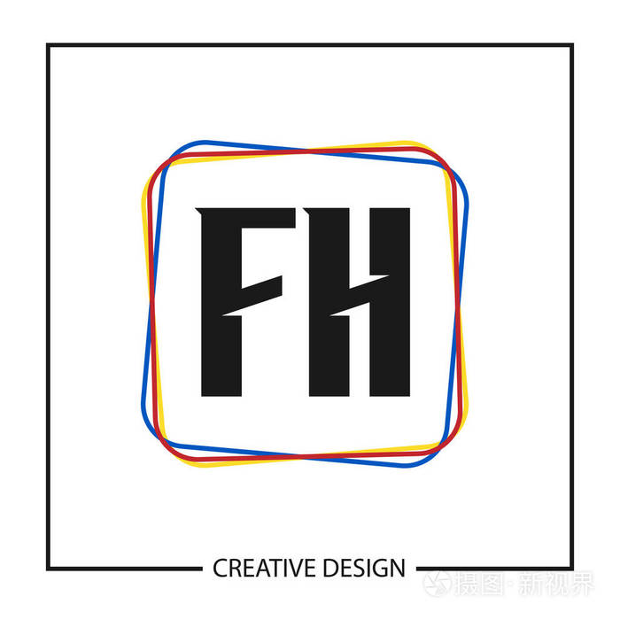 初始字母 fh 徽标模板设计向量插图
