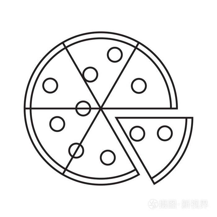 白色背景上带有切片部件图标的黑色比萨饼插画-正版商用图片098xtr-摄
