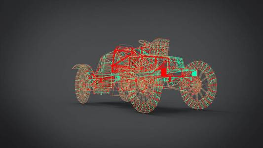 线框风格经典复古汽车3d 从搅拌机应用渲染结果