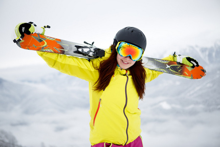 滑雪 滑雪 冬季运动女滑雪者的肖像