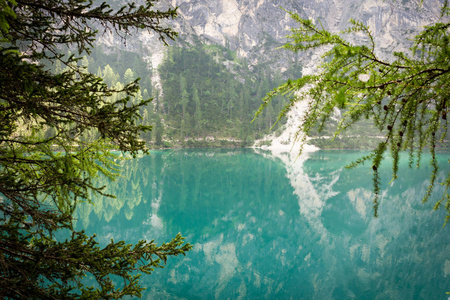 Braies 湖 panorma 景观