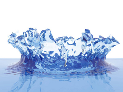 飞溅的蓝色波光粼粼的纯净水.抽象的自然背景.3d 渲染插图照片