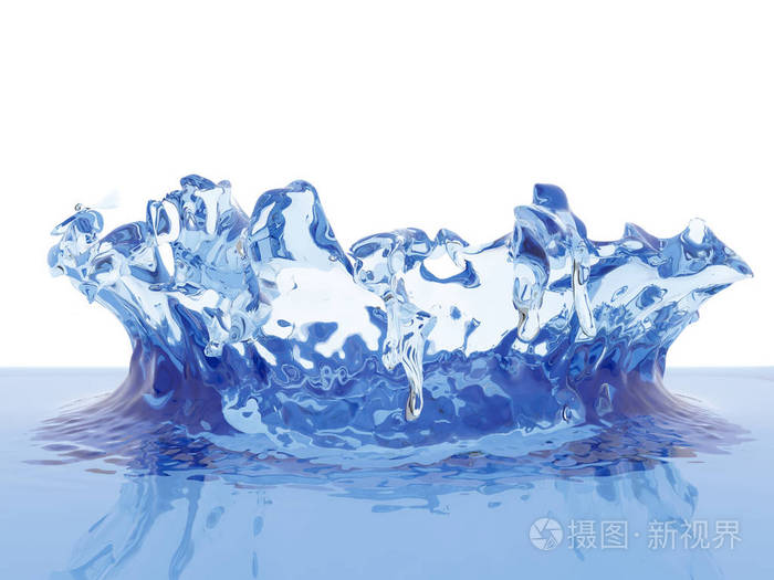 飞溅的蓝色波光粼粼的纯净水.抽象的自然背景.3d 渲染插图
