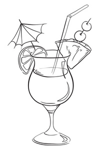 鸡尾酒的手绘插图照片