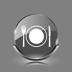 餐厅图标。灰色背景上闪亮光泽的互联网按钮