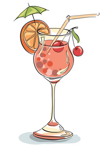 矢量手绘插画的热带鸡尾酒照片