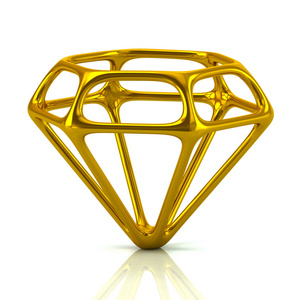 金钻石3d 例证在白色背景