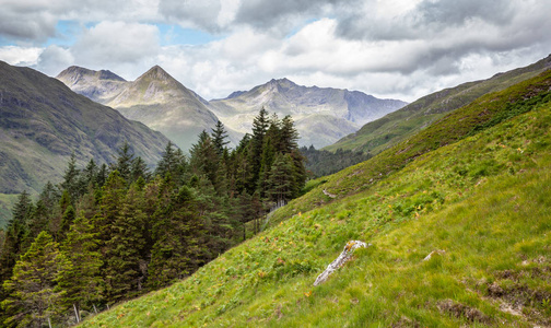 高地风景在凯尔 Glenshiel 苏格兰自然徒步旅行