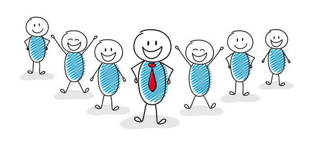 一群卡通人物跟随组长.向量照片