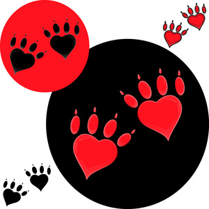 宠物的心标志，狗爪子徽标，动物园店