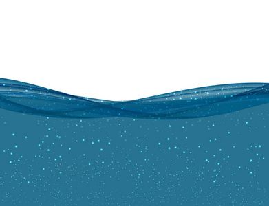 抽象蓝色海底波浪在透明的背景。矢量插图