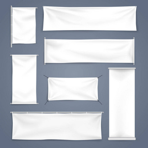 白色模型纺织品和卷起横幅与褶皱, 向量例证
