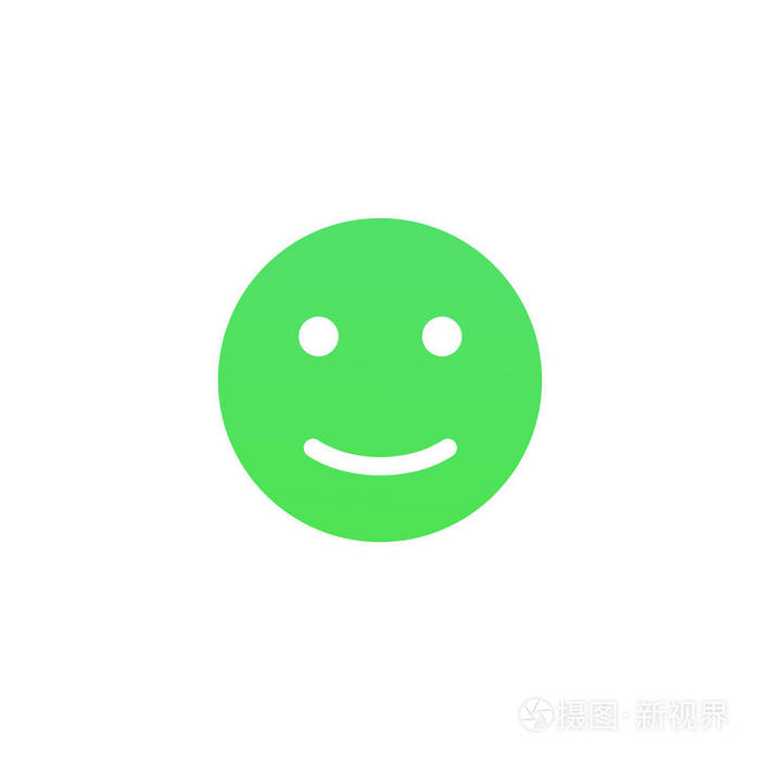 满足emoji表情拟人化的面孔在白色背景上隔离的绿色笑脸