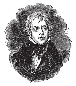 沃尔特. 斯科特爵士, 17711832, 他是一个苏格兰历史小说家, 剧作家和诗人, 复古线画或雕刻插图