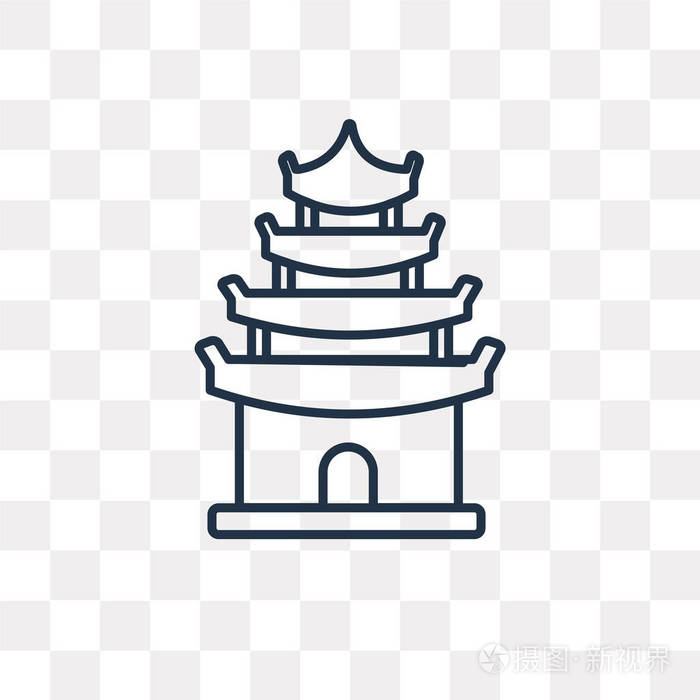 插画 宝塔矢量轮廓图标隔离在透明背景上, 高品质的线性塔透明度概念