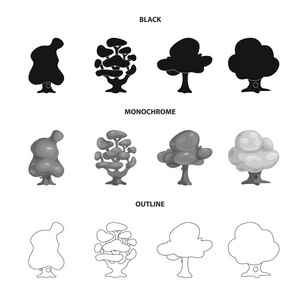 树和自然标识的孤立对象。库存树和皇冠矢量图标的集合