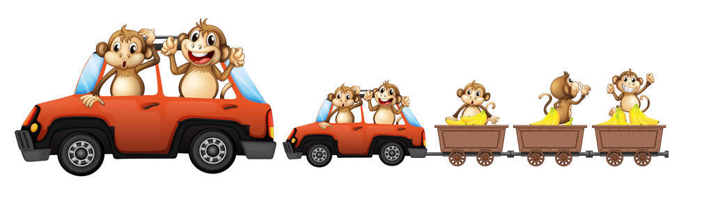 猴子家庭在汽车例证