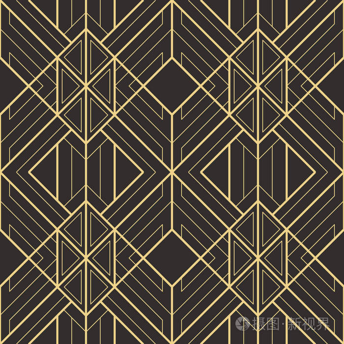 矢量现代几何瓷砖图案.金色的衬里形状.抽象艺术装饰无缝豪华背景