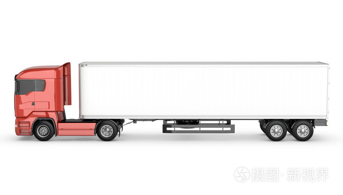 红色与白色空白半挂车分离卡车